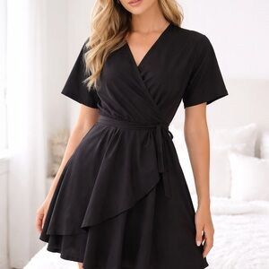 Classic Black Wrap Mini Dress .missing belt